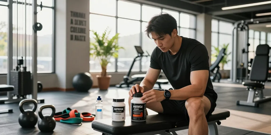 Exploring Astera Shop products in a modern gym setting during a workout.