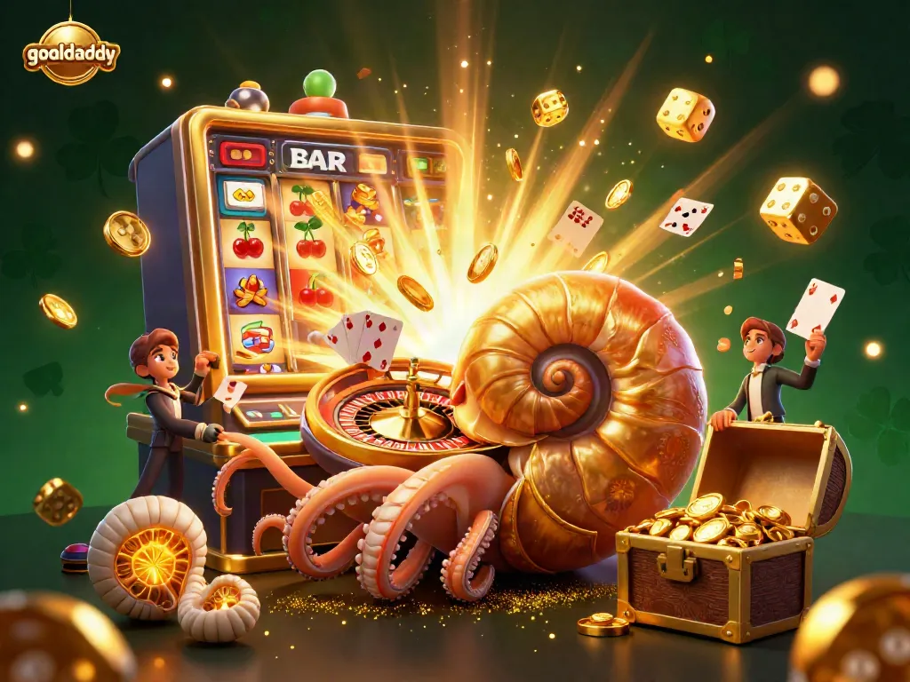 Goaldaddy's ultra-detailed 3D illustration showcases a nautilus roulette wheel surrounded by dynamic gambling elements.