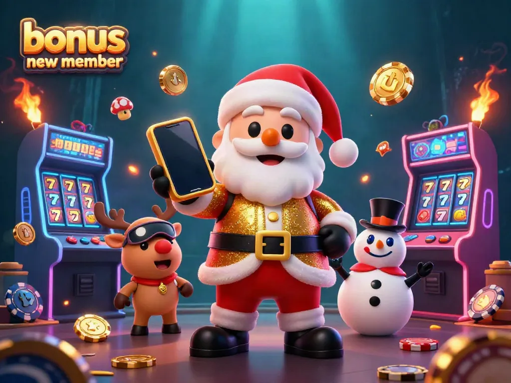 Experience the excitement of bonus new member promotions with cartoon characters celebrating in a vibrant casino.