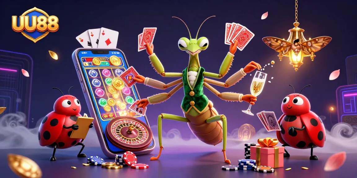 UU88 players enjoy thrilling spins and jackpots in a vibrant casino scene with unique characters.