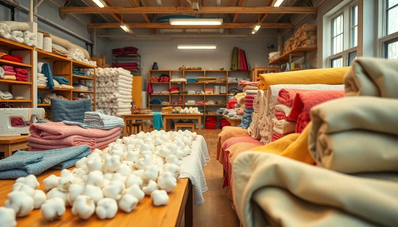 Katoen stoffen assortiment in een kleurrijke textielfabriek.