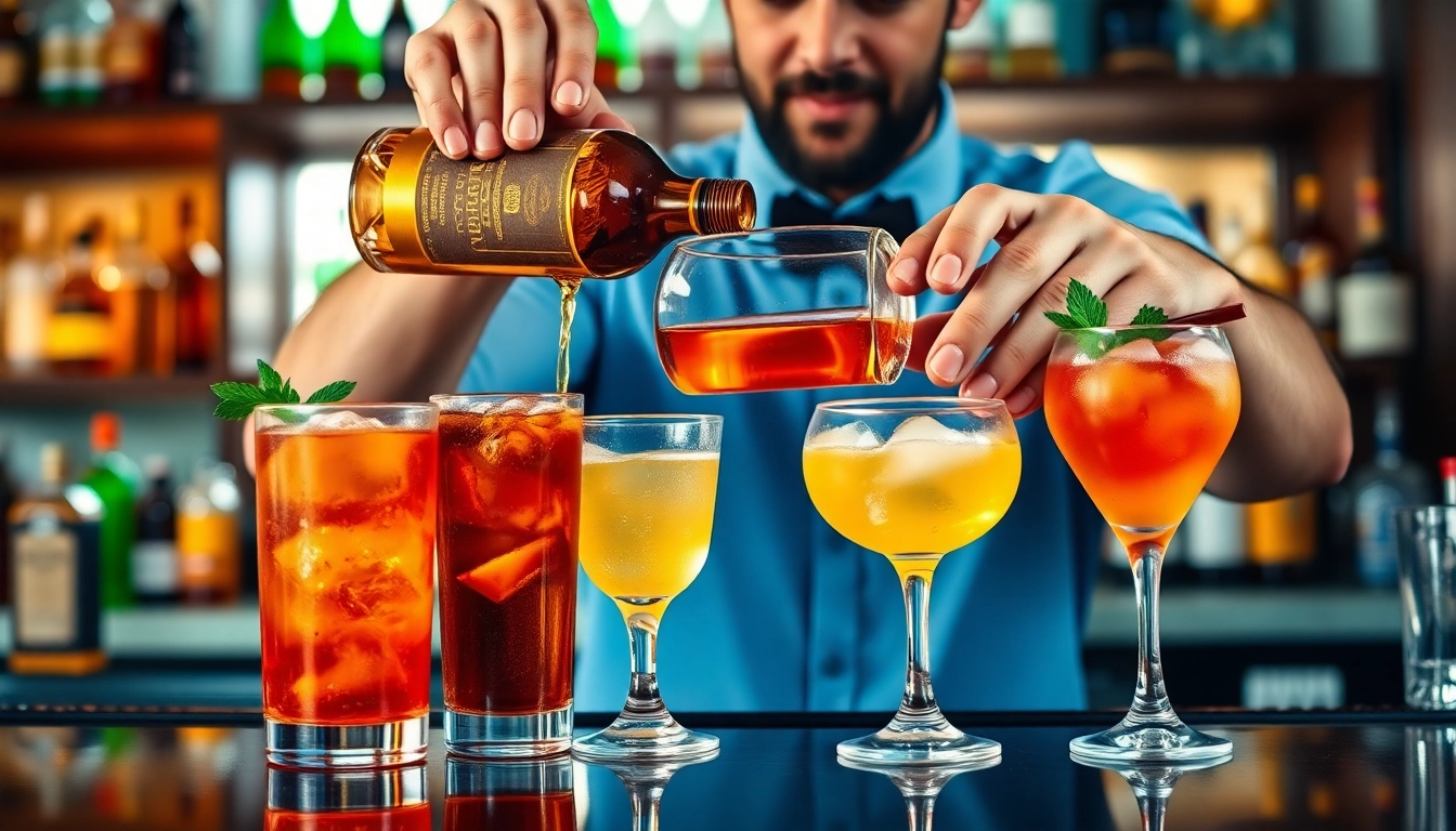 Learn what to mix bourbon whiskey with in this vibrant cocktail setting showcasing various mixers.