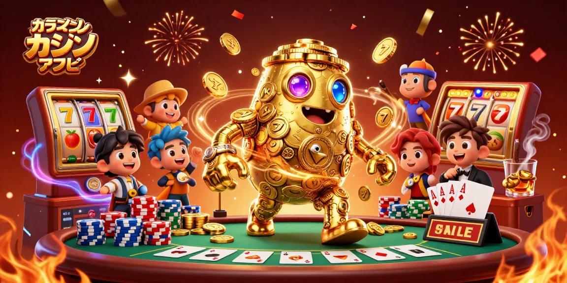 オンラインカジノアプリのために金の神像がスロットシンボルを備えたダイナミックなシーンを演出