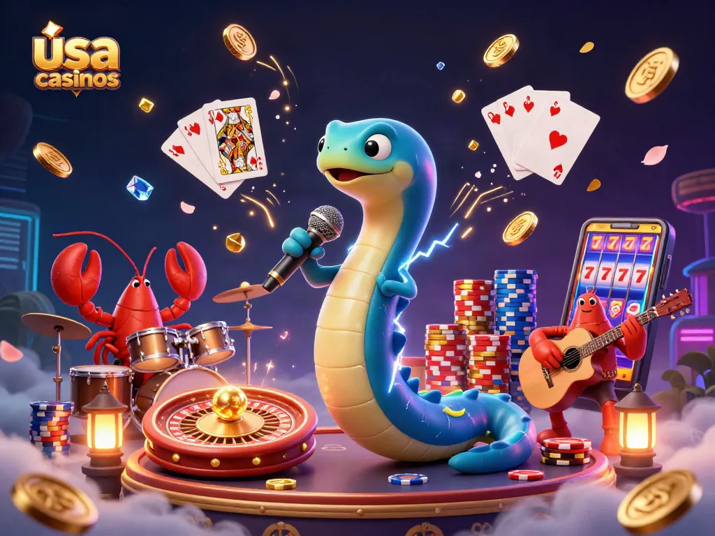 Experience the thrill of usa casinos featuring an electric eel DJ, lobster drummer, and seahorse guitarist in a vibrant underwater scene.