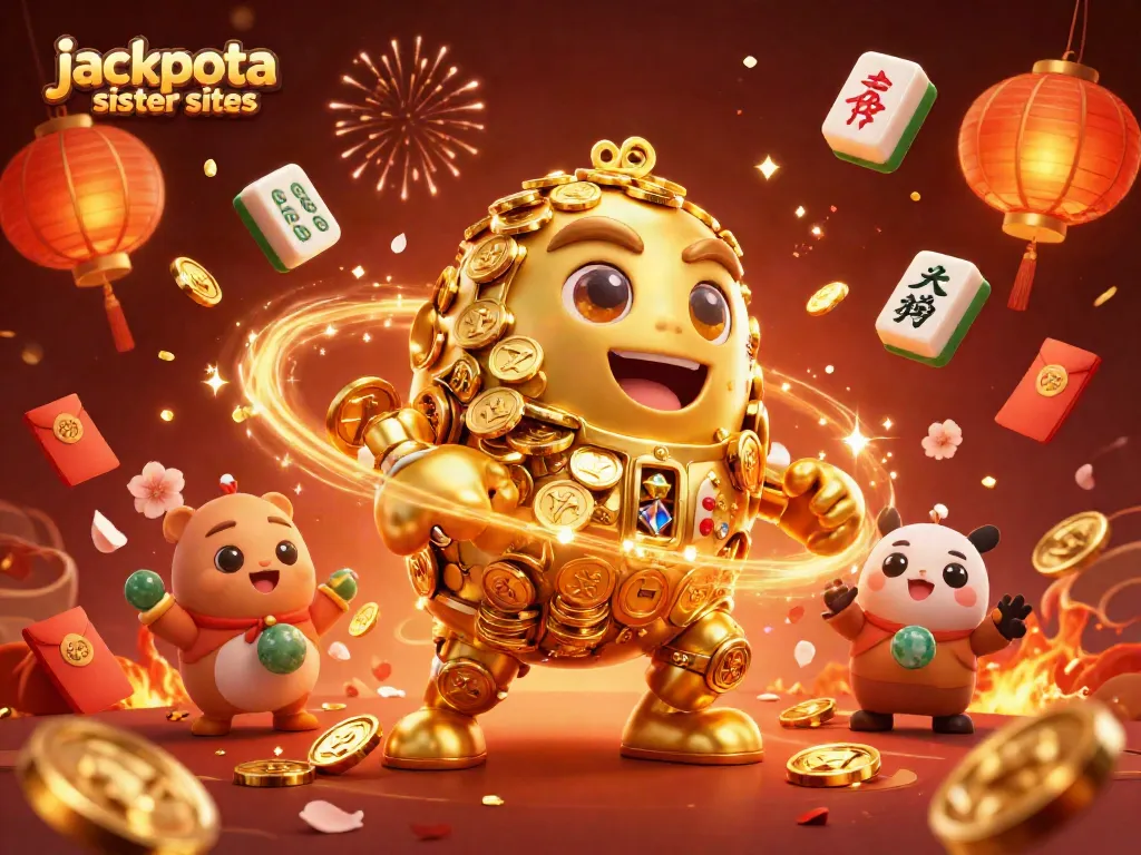 Play at jackpota sister sites with a vibrant 3D casino illustration showcasing Gold Golem and winning symbols.
