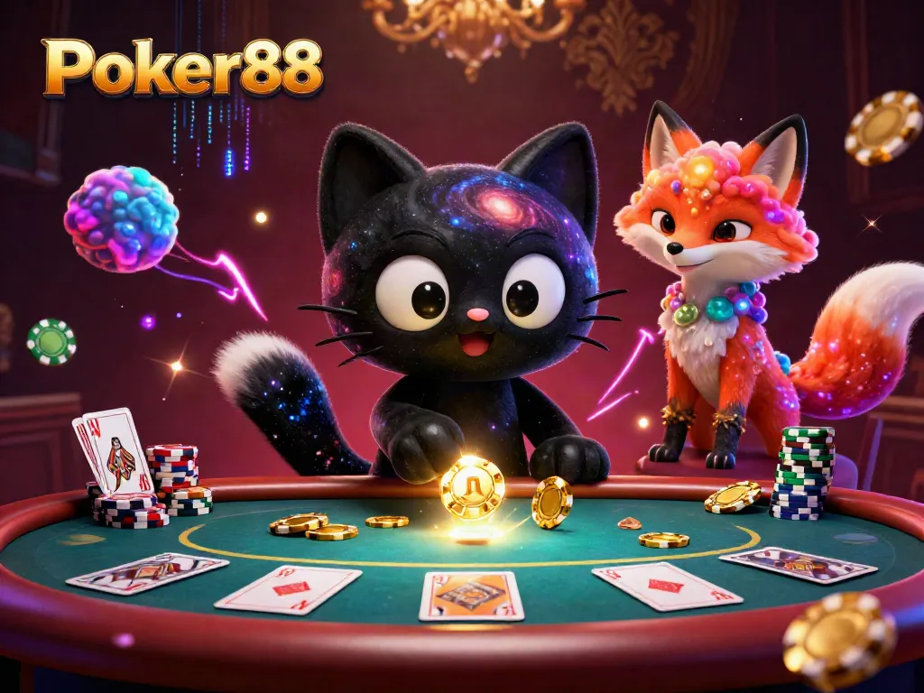 Engage with Poker88's exclusive gameplay, as illustrated by a dynamic scene with rich casino elements.
