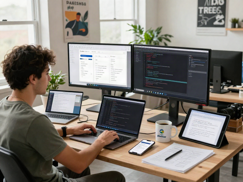 Mobile developer engaging with the pikashow apk in a modern workspace.
