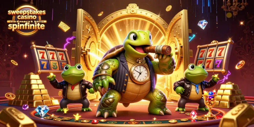Sweepstakes casino no deposit bonus spinfinite brings luck with a vibrant turtle mobster and bullfrog enforcers.