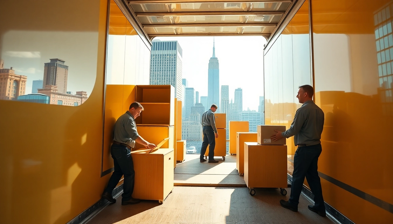 Efficient office moving services NYC with professional movers packing and loading furniture in New York.