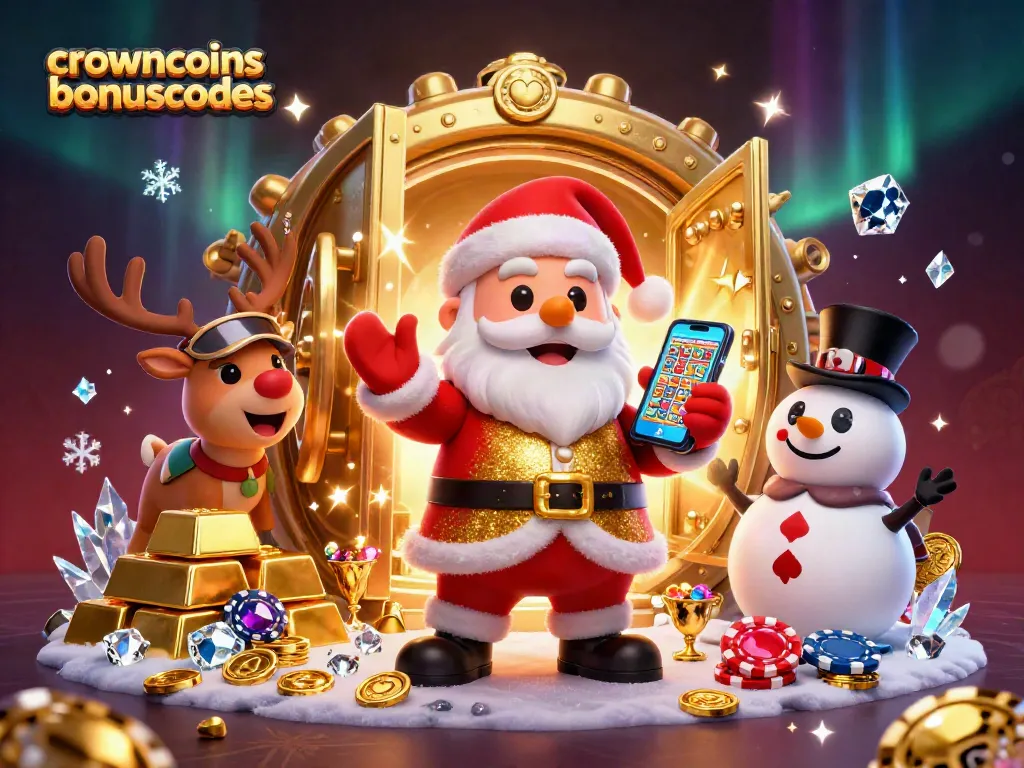 Unlock rewards with crowncoinsbonuscodes in this vibrant casino-themed illustration.