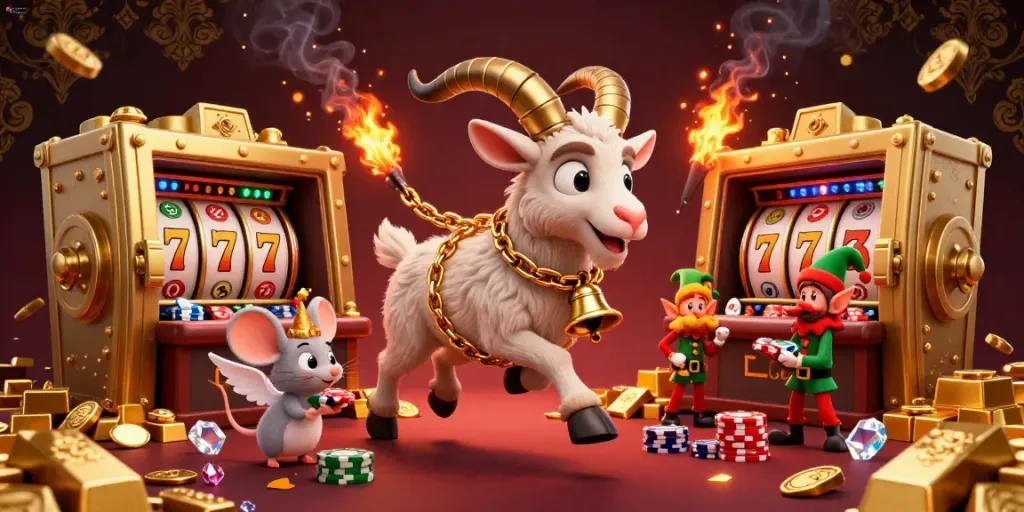 Experience the thrill of gacor123 login with slots and a unique casino atmosphere in a vibrant 3D illustration.