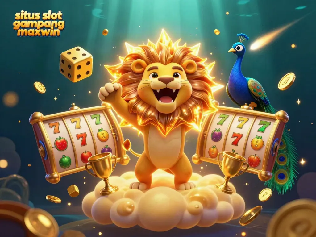 Experience the thrill of situs slot gampang maxwin with a dynamic 3D casino illustration featuring engaging slot reels and vibrant gaming elements.