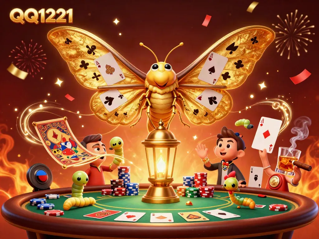 Experience QQ1221 with a dynamic illustration showcasing vibrant casino elements and playful characters.