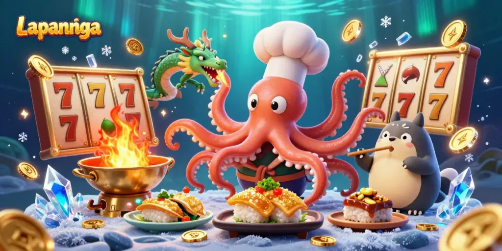Experience winning moments with Lapannaga featuring animated characters and slot elements.