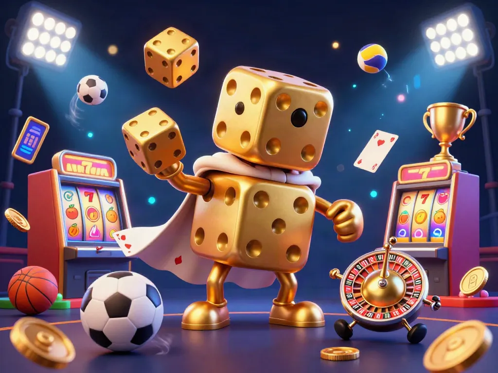 Gulungan slot dan dadu emas melambung dalam ilustrasi kasino yang menarik di situs slot.