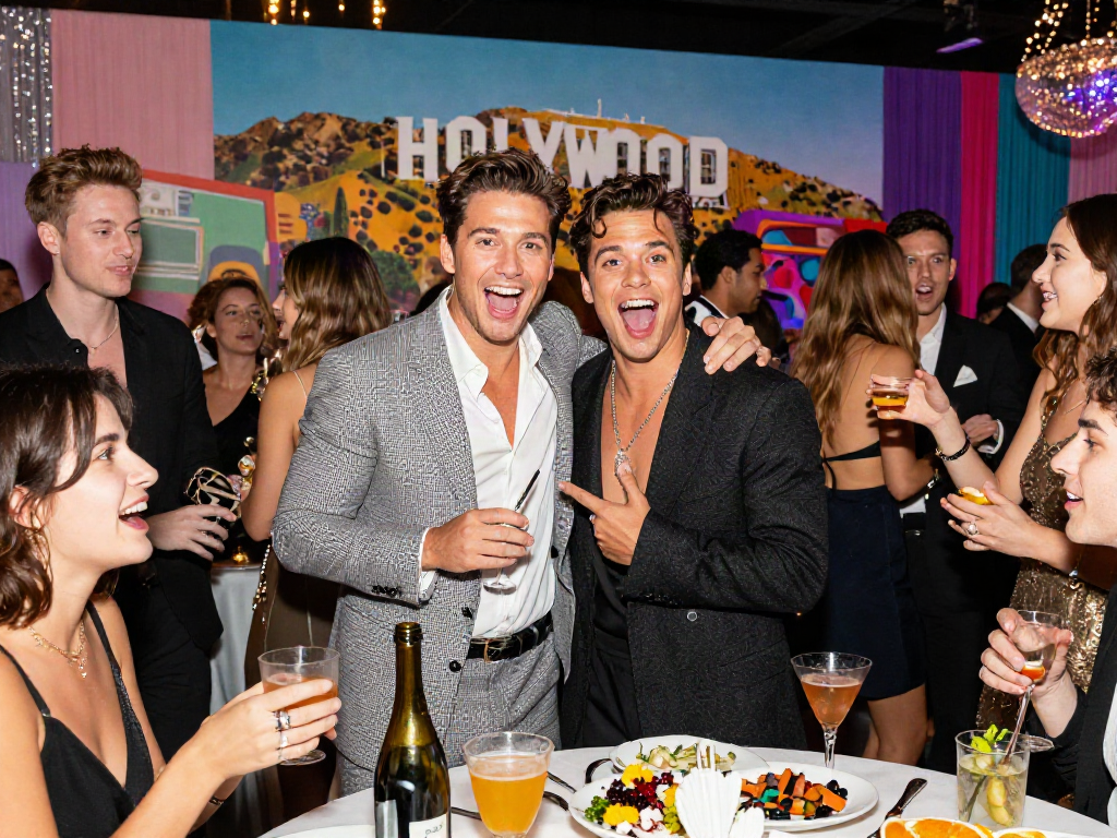 Celebrities that look alike posing at a vibrant event celebrating celebrity culture