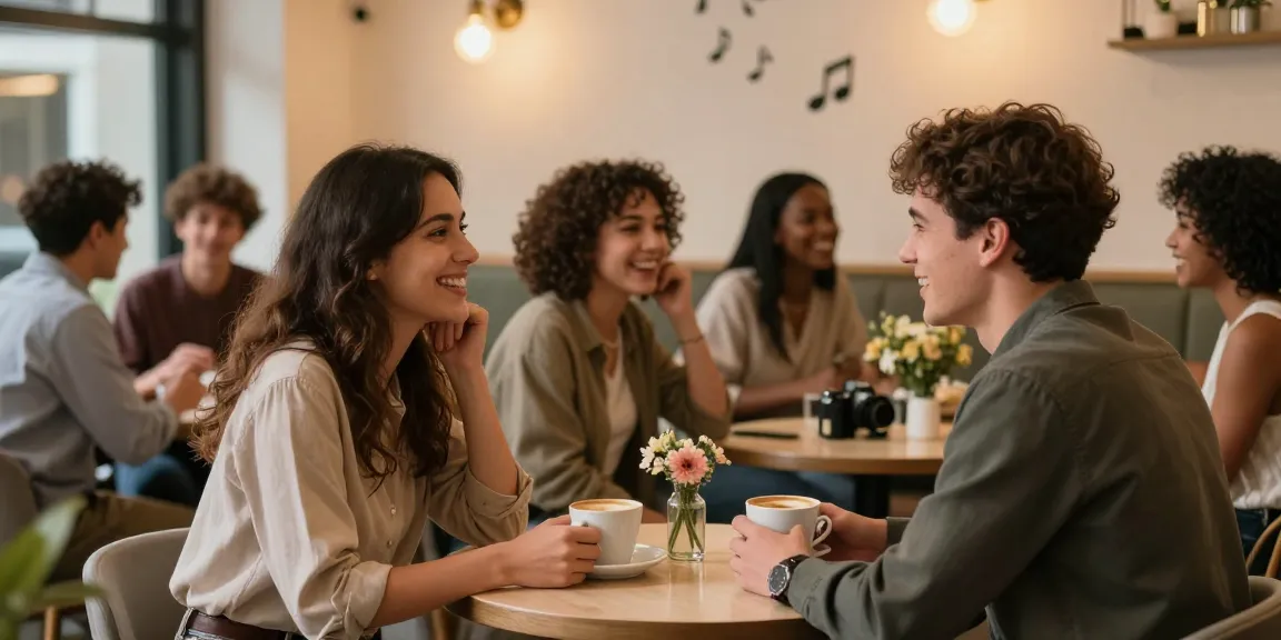 Authentic dating moment at a cozy café with singles connecting on HundRoses.