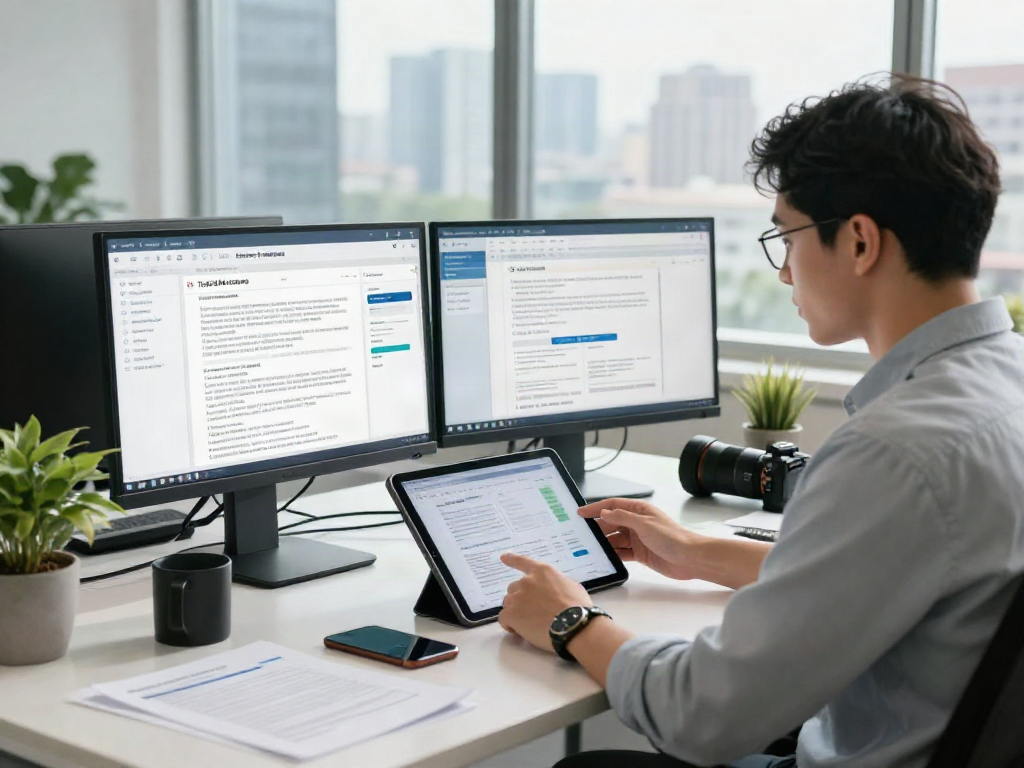 Document fraud detection software analytics on a tablet in a modern office