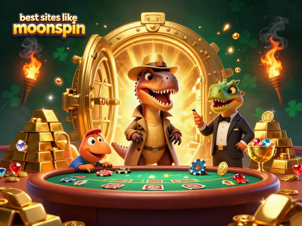 Experience the thrill at best sites like moonspin with cartoon characters in a vibrant casino scene.