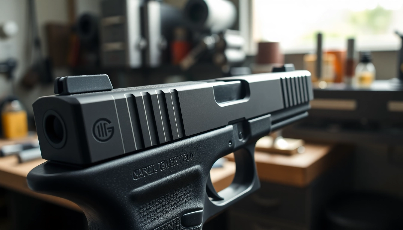Check out this glock 17 slide highlighting its sharp details and metallic finish.