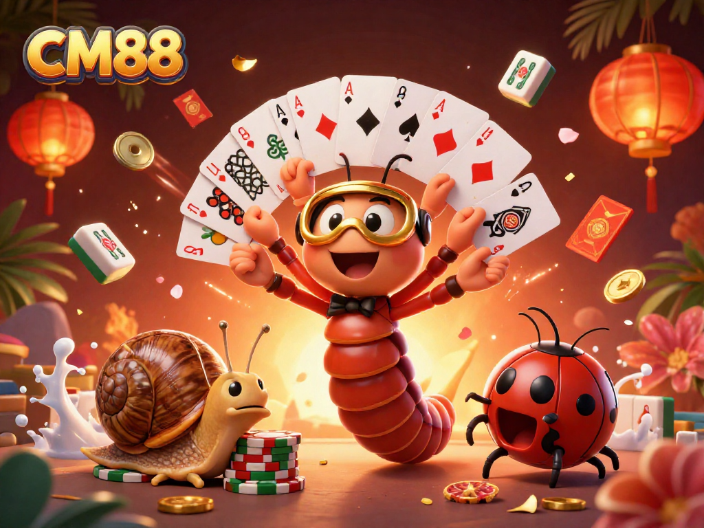 Experience the excitement of CM88 with a 3D cartoon dealer and vibrant casino elements.