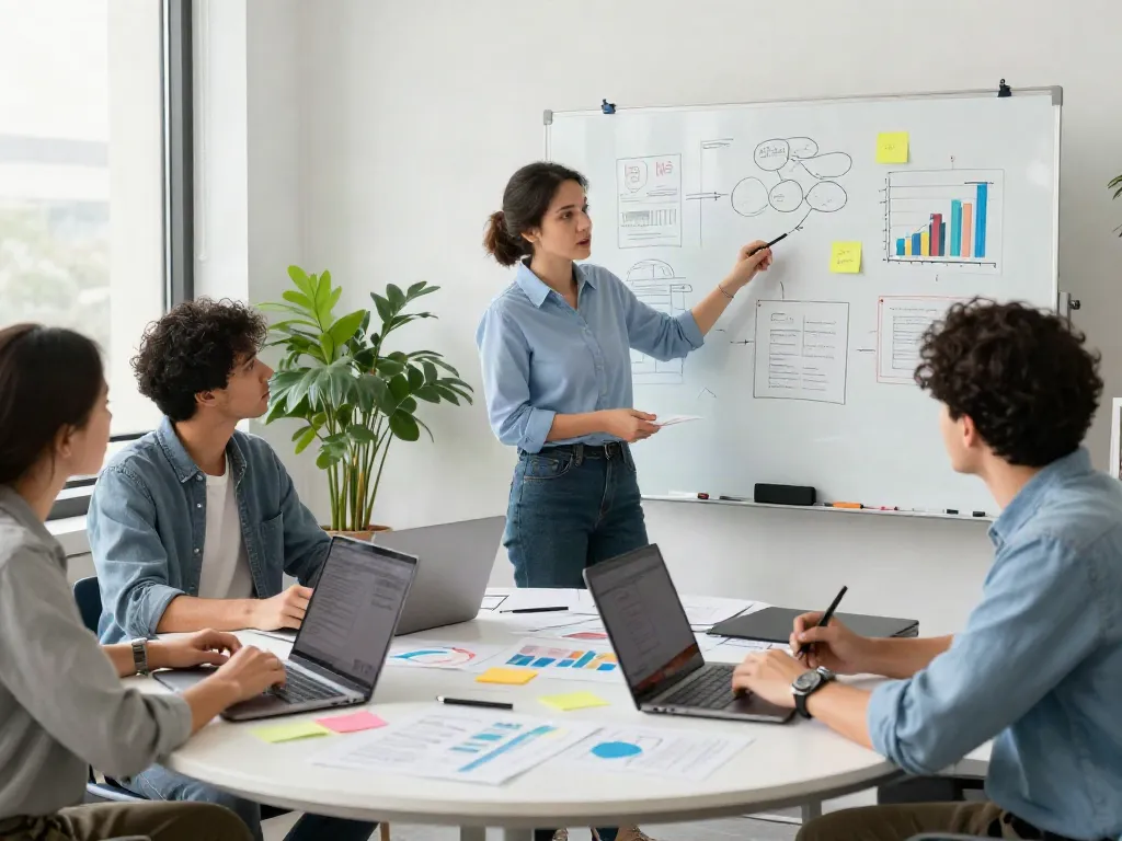 Dynamic team collaboration around a home page digital marketing strategy session.
