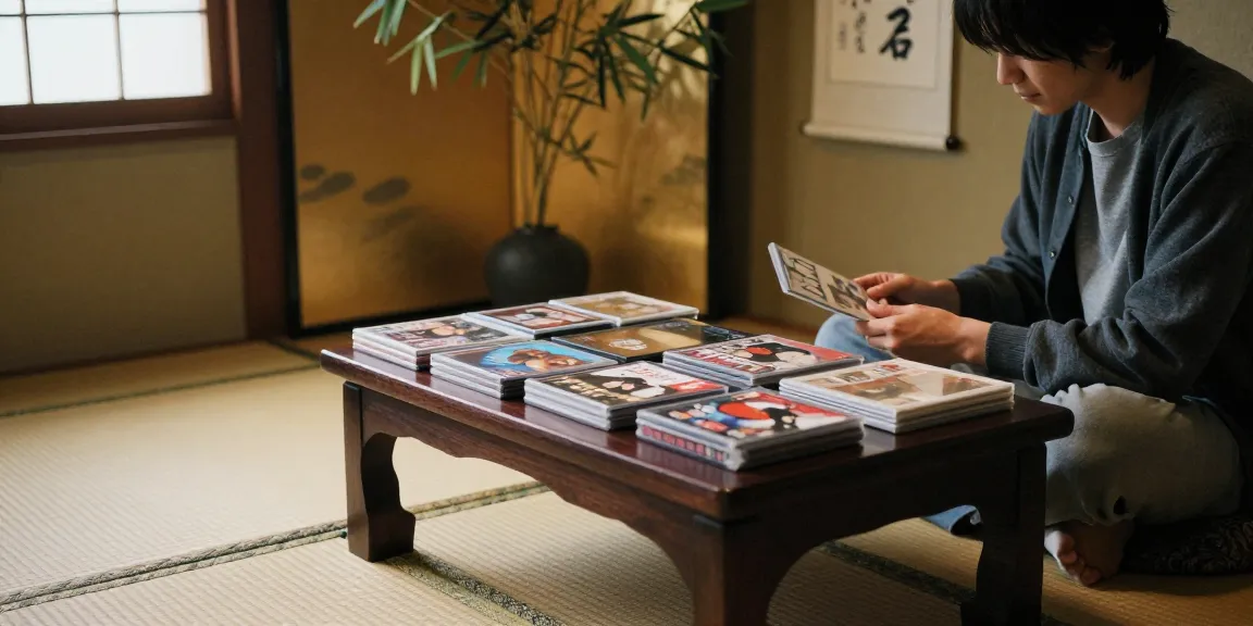 围绕日本 AV 的温馨日式房间场景，展示 DVD 收藏和舒适环境