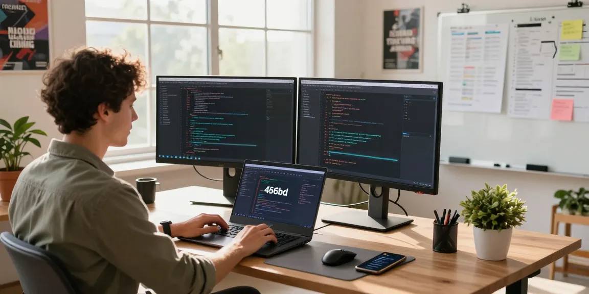 Software developer engaging with the 456bd application in a modern workspace.