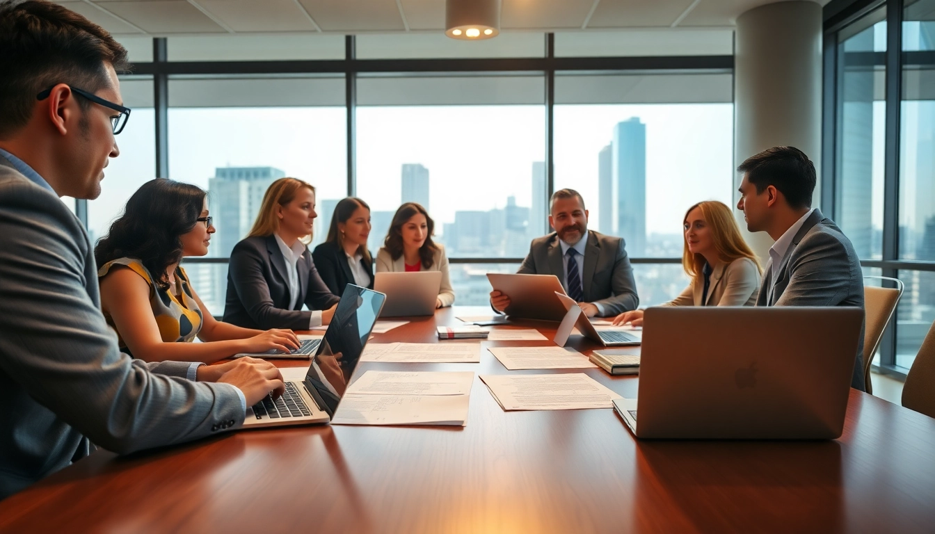 Professionals discussing Federal and State contracts and grants at a conference table.