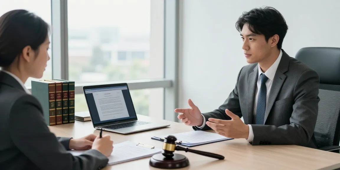 Legal consultation scene showcasing lawyer discussing additional resources with client in a modern office setting.