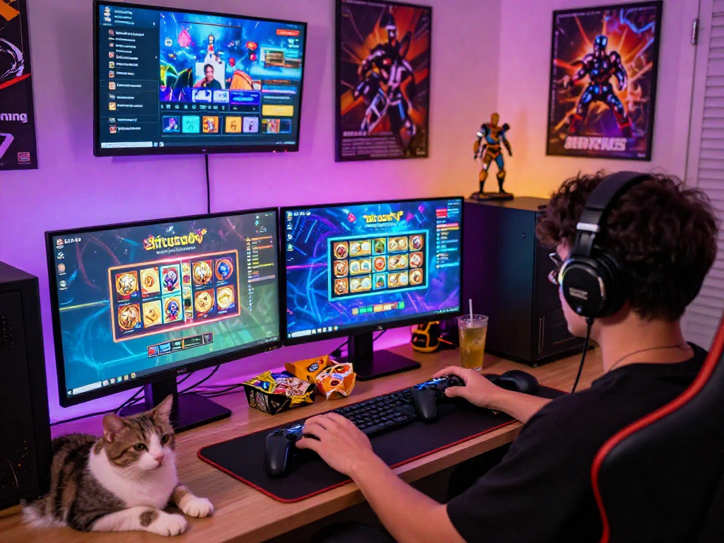 Pengalaman bermain situs slot di ruang permainan dengan grafik warna-warni dan suasana hangat.