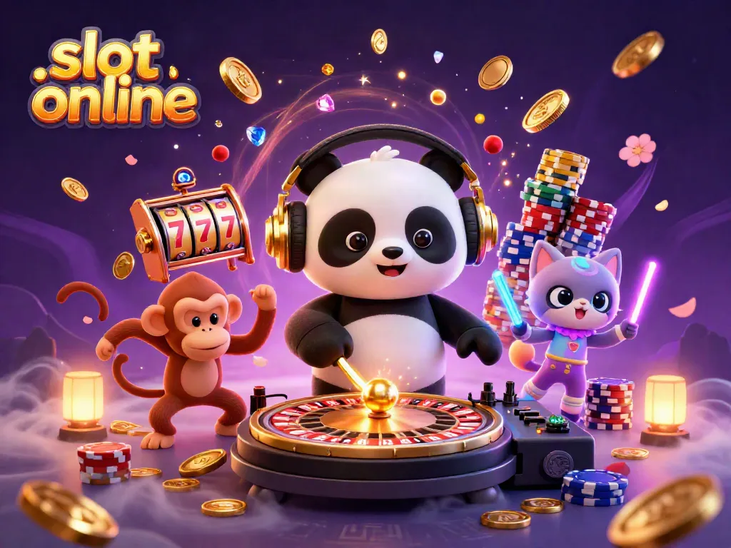 Experience thrilling slot online action with vibrant characters, coins, and jackpots in a 3D illustration.